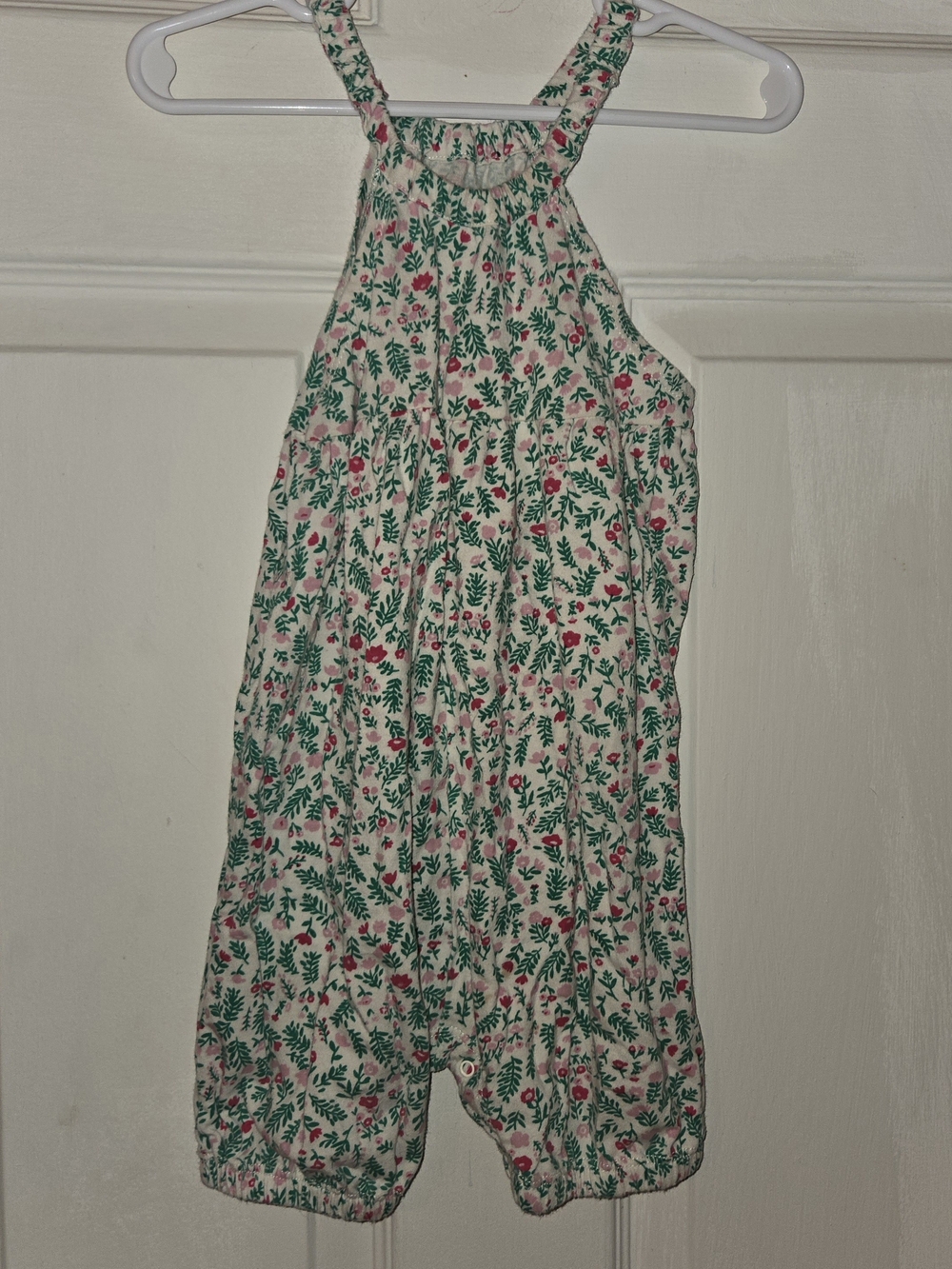 Harper Canyon White Halter Floral Romper with Green Leaf Print SZ 24 Months